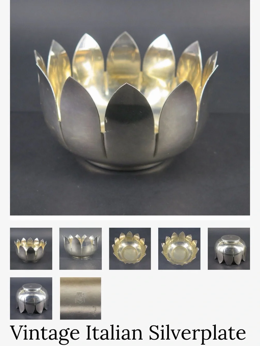 Vintage Italian Decorative Metal Tulip or Lotus Bowl - Silverplate